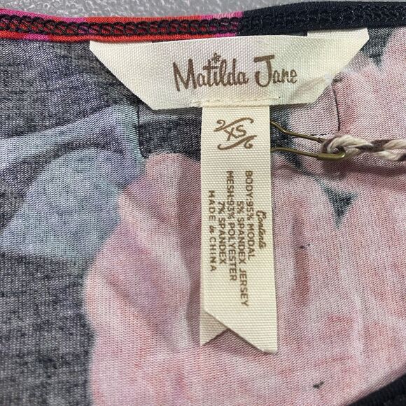 MATILDA JANE Dress Floral Mesh Overlay Tiered Long Sleeve Fitted NWT XS Black - Picture 3 of 13